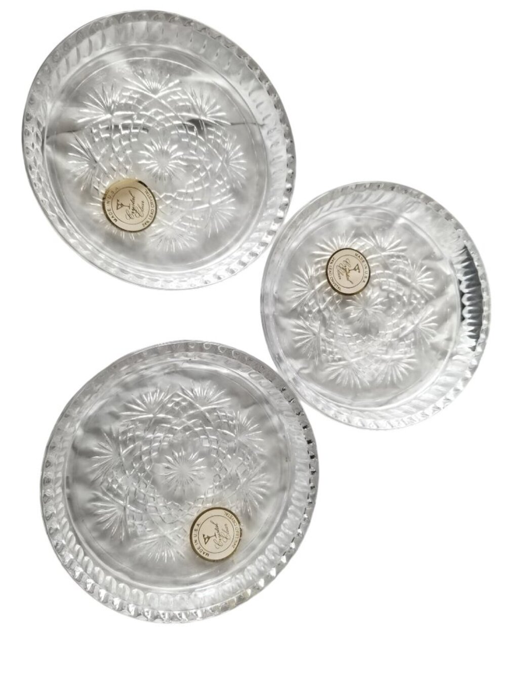 Coasters Glass  Crystal Glass 4" across Stars  Set of 3 24 % Lead Crystal